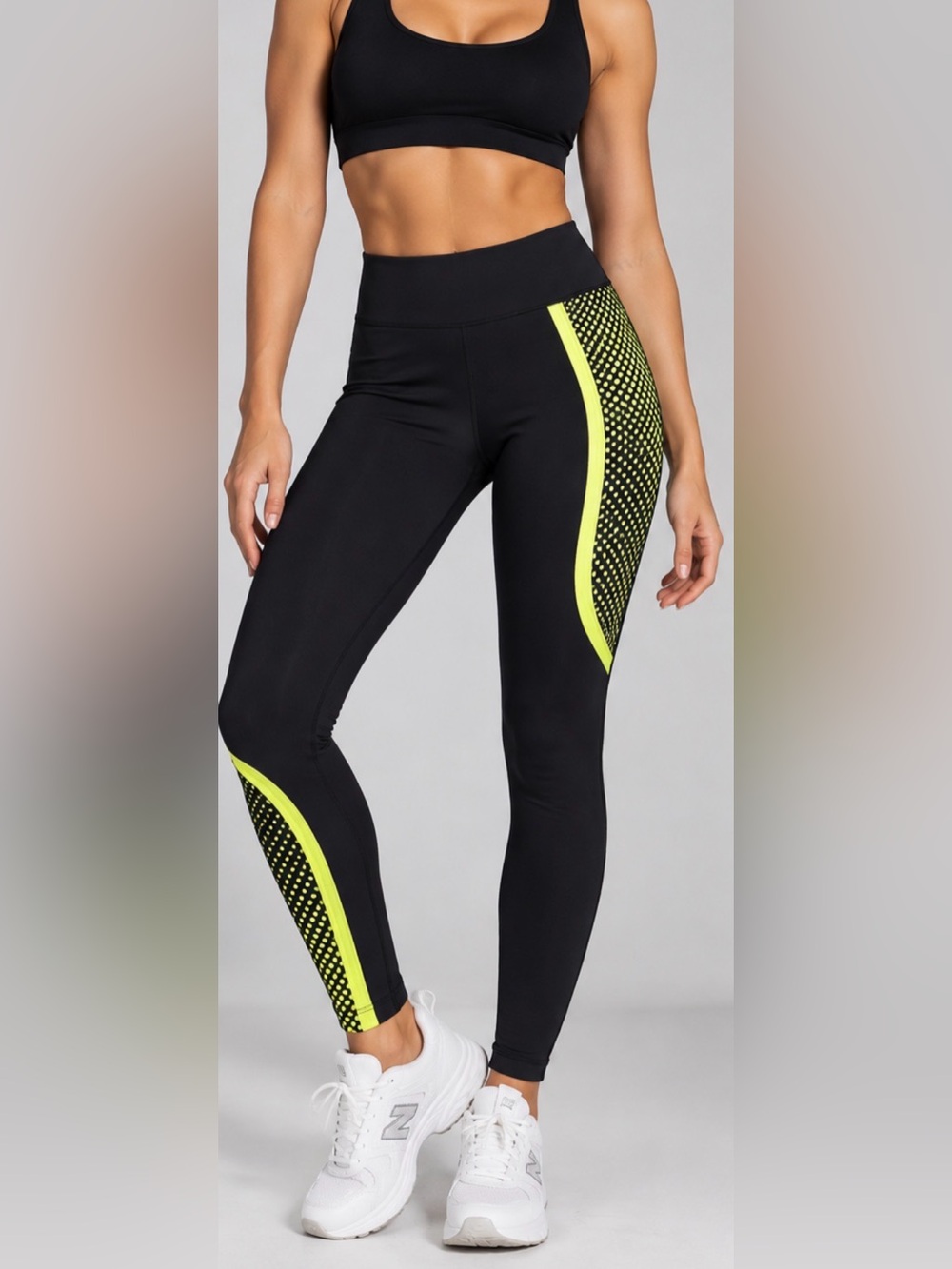 High-Waist Black Leggings with Neon Yellow Accent